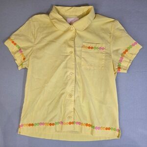 Ban.do Kidcore Rainbow Daisy Trim Blouse Small Retro Cottagecore Yellow Top